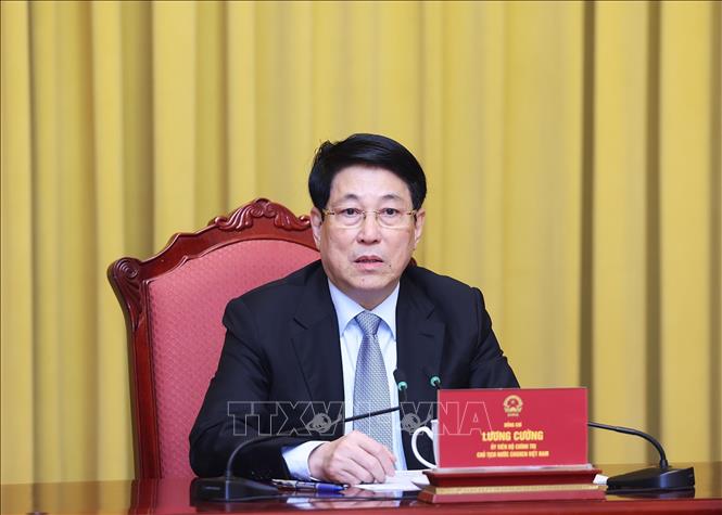 Chủ tịch nước Lương Cường phát biểu chỉ đạo. Ảnh: Lâm Khánh - TTXVN