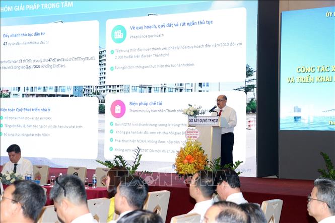 Đại biểu trình bày tham luận tại Hội nghị. Ảnh: Tiến Lực - TTXVN