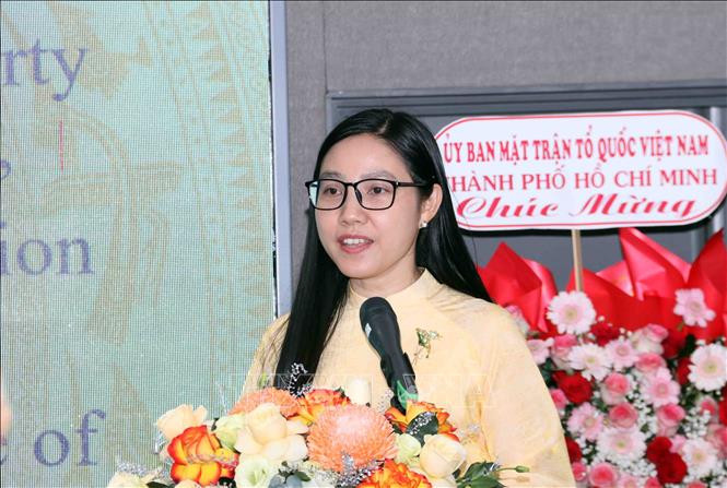 Bà Hà Thanh, Chủ tịch Liên hiệp các tổ chức hữu nghị Thành phố Hồ Chí Minh phát biểu. Ảnh: Xuân Khu-TTXVN
