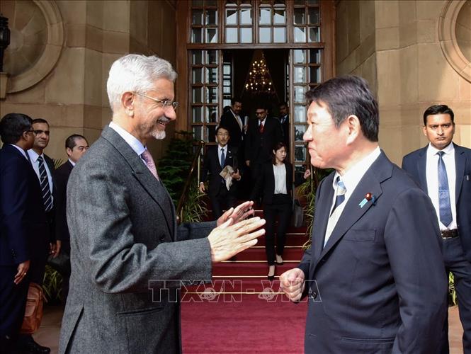 Ngoại trưởng Ấn Độ S. Jaishankar và Ngoại trưởng Nhật Bản Toshimitsu Motegi tại cuộc đối thoại chiến lược Ấn Độ - Nhật Bản lần thứ 18 ở New Delhi, ngày 16/1/2026. Ảnh: ANI/TTXVN