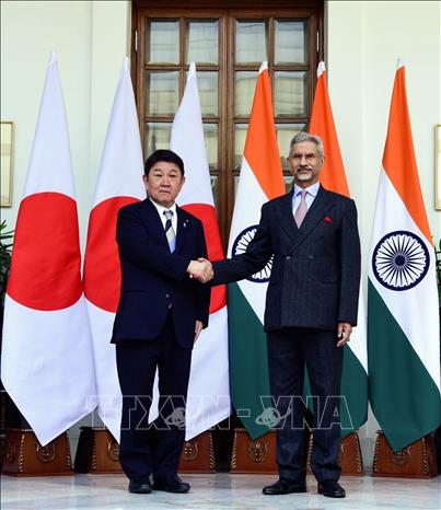 Ngoại trưởng Ấn Độ S. Jaishankar và Ngoại trưởng Nhật Bản Toshimitsu Motegi tại cuộc gặp New Delhi, ngày 16/1/2026. Ảnh: ANI/TTXVN