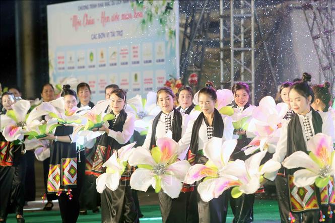 Giới thiệu, quảng bá các loại hoa rực rỡ trên cao nguyên Mộc Châu. Ảnh; Quang Quyết - TTXVN