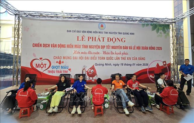 Trong buổi phát động hôm nay dự kiến thu về khoảng 500 đơn vị máu. Ảnh: Thanh Vân-TTXVN 