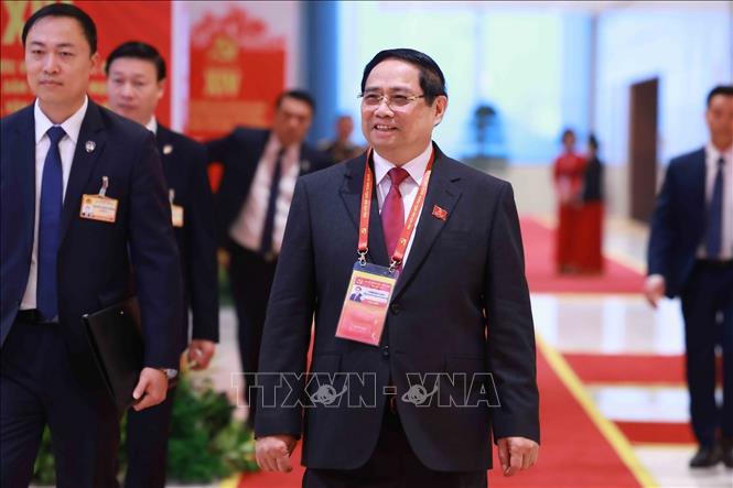 Thủ tướng Phạm Minh Chính đến dự phiên họp trù bị Đại hội XIV của Đảng. Ảnh: TTXVN