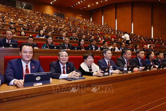 Đoàn đại biểu Đảng bộ tỉnh Lào Cai dự phiên họp trù bị Đại hội XIV của Đảng. Ảnh: TTXVN