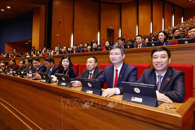 Đoàn đại biểu Đảng bộ tỉnh Ninh Bình dự phiên họp trù bị Đại hội XIV của Đảng. Ảnh: TTXVN