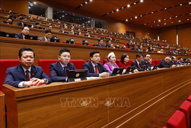 Đoàn đại biểu Đảng bộ tỉnh Phú Thọ dự phiên họp trù bị Đại hội XIV của Đảng. Ảnh: TTXVN 