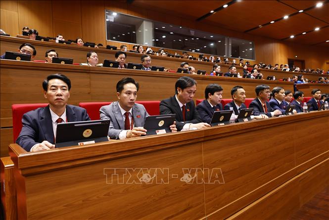 Đoàn đại biểu Đảng bộ tỉnh Phú Thọ tham dự phiên họp trù bị Đại hội XIV của Đảng. Ảnh: TTXVN