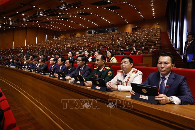 Đoàn đại biểu Đảng bộ tỉnh Cao Bằng dự phiên họp trù bị Đại hội XIV của Đảng. Ảnh: TTXVN  