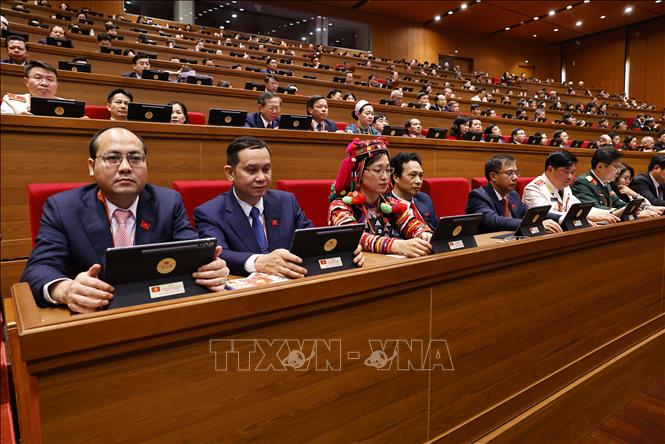 Đoàn đại biểu Đảng bộ tỉnh Điện Biên tham dự phiên họp trù bị Đại hội Đảng toàn quốc lần thứ XIV. Ảnh: TTXVN