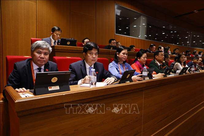 Đoàn đại biểu Đảng bộ tỉnh Vĩnh Long dự phiên họp trù bị Đại hội XIV của Đảng. Ảnh: TTXVN    