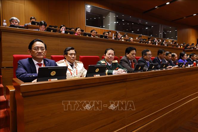 Đoàn đại biểu Đảng bộ tỉnh Vĩnh Long tham dự phiên họp trù bị Đại hội Đảng toàn quốc lần thứ XIV. Ảnh: TTXVN