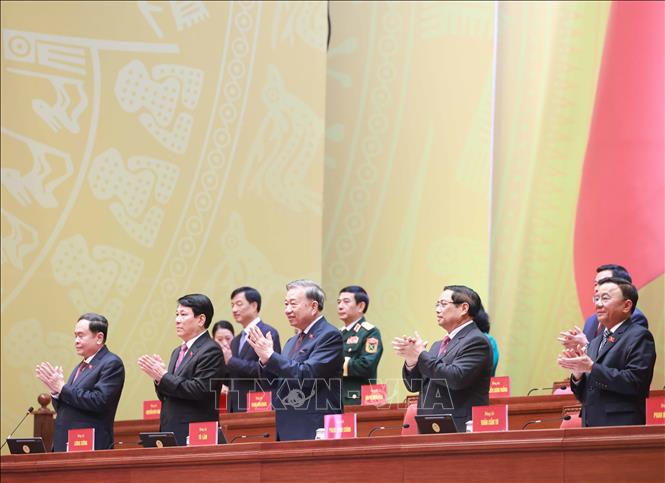 Lãnh đạo Đảng, Nhà nước tham gia Đoàn Chủ tịch Đại hội. Ảnh: TTXVN
