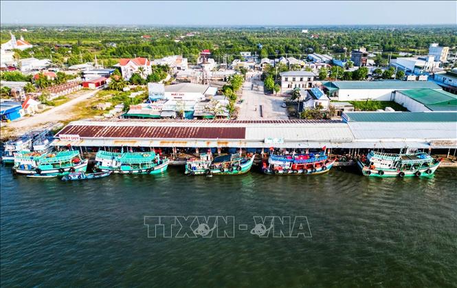 Cảng cá Sông Đốc đón hàng chục lượt tàu cập bến mỗi ngày mang theo niềm vui trúng mùa biển dịp cuối năm. Ảnh: Huỳnh Anh - TTXVN 