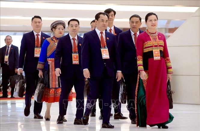 Các đại biểu đến dự phiên khai mạc Đại hội XIV của Đảng. Ảnh: TTXVN