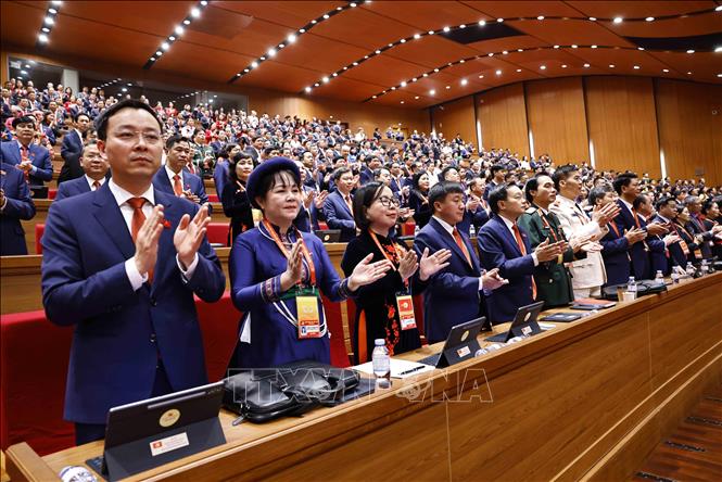 Đoàn đại biểu Đảng bộ tỉnh Lào Cai tham dự phiên khai mạc Đại hội XIV của Đảng. Ảnh: TTXVN