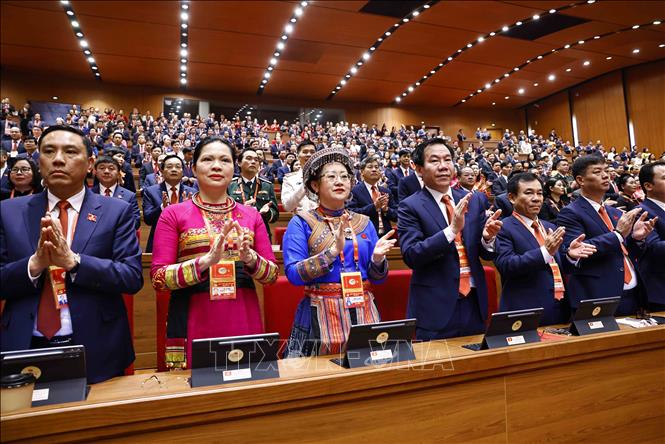 Đoàn đại biểu Đảng bộ tỉnh Lào Cai tham dự phiên khai mạc Đại hội XIV của Đảng. Ảnh: TTXVN