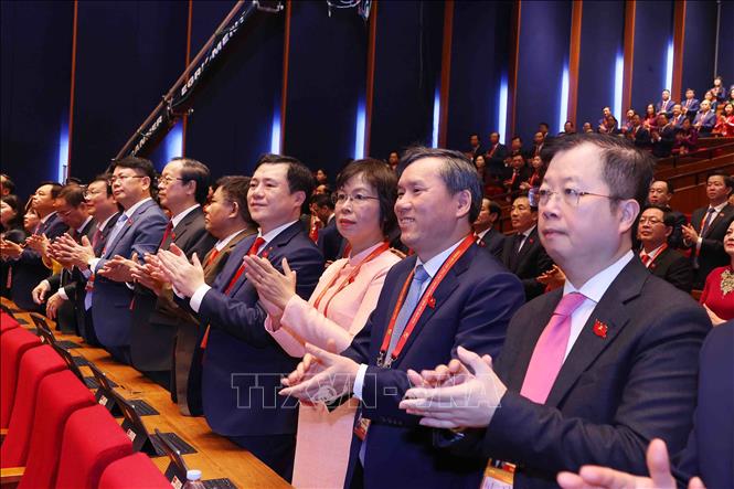 Đoàn đại biểu Đảng bộ Chính phủ dự phiên khai mạc. Ảnh: TTXVN