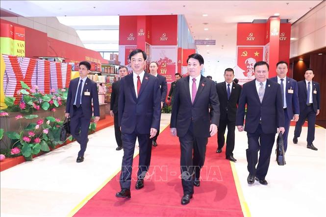 President Luong Cuong arrives for the opening session of the 14th National Congress of the Communist Party of Vietnam. Photo: VNA