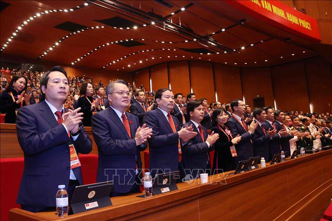 Đoàn đại biểu Đảng bộ thành phố Hải Phòng tham dự phiên khai mạc Đại hội XIV của Đảng. Ảnh: TTXVN