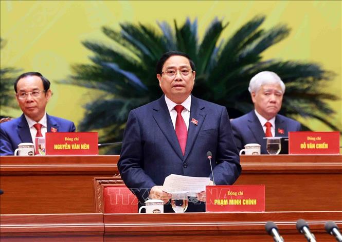 Prime Minister Pham Minh Chinh speaks at the opening session of the 14th National Congress of the Communist Party of Vietnam. Photo: VNA
