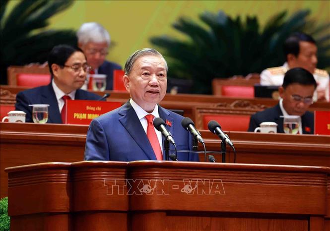 Party General Secretary To Lam speaks at the opening session of the 14th National Congress of the Communist Party of Vietnam. Photo: VNA