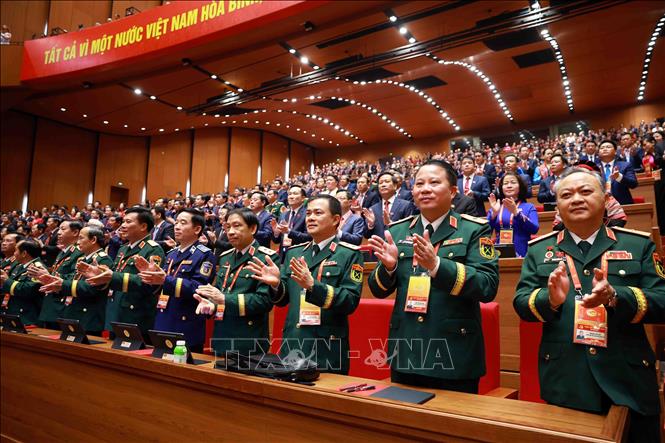 Đoàn đại biểu Đảng bộ Quân đội tham dự phiên khai mạc Đại hội XIV của Đảng. Ảnh: TTXVN