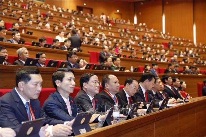 Đoàn đại biểu Đảng bộ tỉnh Gia Lai tham dự phiên khai mạc Đại hội XIV của Đảng. Ảnh: TTXVN

