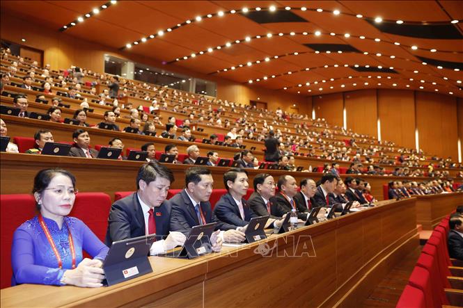 Đoàn đại biểu Đảng bộ tỉnh Gia Lai tham dự phiên khai mạc Đại hội XIV của Đảng. Ảnh: TTXVN

