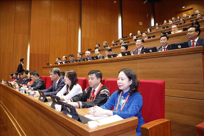 Đoàn đại biểu Đảng bộ tỉnh Lâm Đồng dự phiên khai mạc Đại hội XIV của Đảng. Ảnh: TTXVN