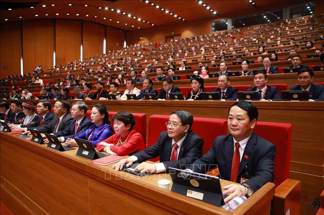 Đoàn đại biểu Đảng bộ tỉnh Tuyên Quang dự phiên khai mạc Đại hội XIV của Đảng. Ảnh: TTXVN