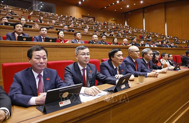 Đoàn đại biểu Đảng bộ tỉnh Phú Thọ dự phiên khai mạc Đại hội XIV của Đảng. Ảnh: TTXVN