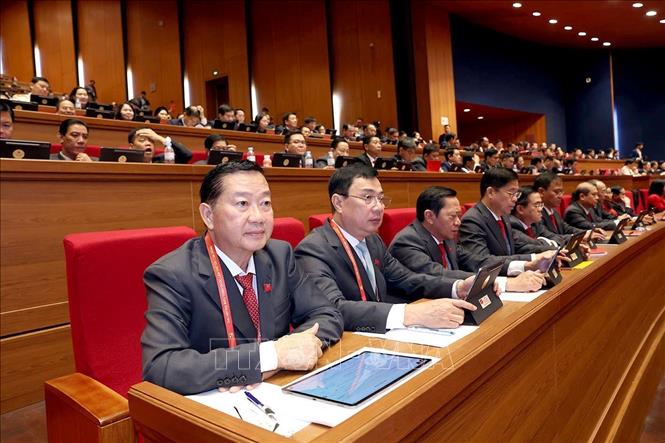 Đoàn đại biểu Đảng bộ thành phố Đà Nẵng dự phiên khai mạc Đại hội XIV của Đảng. Ảnh: TTXVN