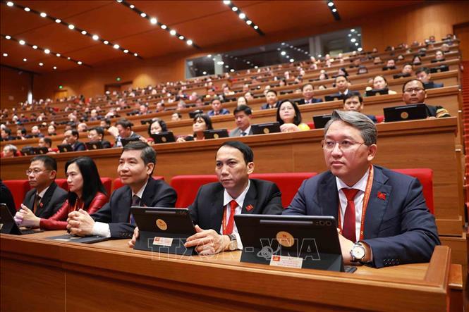 Đoàn đại biểu Đảng bộ tỉnh Đắk Lắk dự phiên khai mạc Đại hội XIV của Đảng. Ảnh: TTXVN