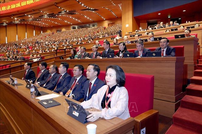 Đoàn đại biểu Đảng bộ tỉnh Bắc Ninh dự phiên khai mạc Đại hội XIV của Đảng. Ảnh: TTXVN