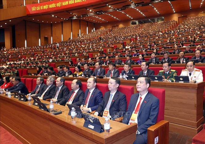 Đoàn đại biểu Đảng bộ tỉnh Hà Tĩnh dự phiên khai mạc Đại hội XIV của Đảng. Ảnh: TTXVN