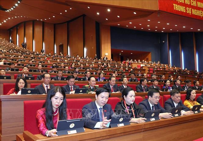 Đoàn đại biểu Đảng bộ tỉnh Lạng Sơn dự phiên khai mạc Đại hội XIV của Đảng. Ảnh: TTXVN