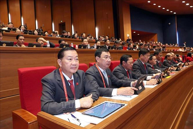 Đoàn đại biểu Đảng bộ thành phố Đà Nẵng dự phiên khai mạc Đại hội XIV của Đảng. Ảnh: TTXVN