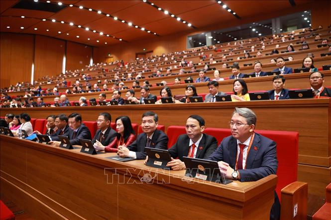 Đoàn đại biểu Đảng bộ tỉnh Đắk Lắk tham dự phiên khai mạc Đại hội XIV của Đảng. Ảnh: TTXVN 