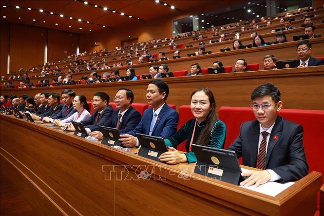 Đoàn đại biểu Đảng bộ tỉnh Đắk Lắk tham dự phiên khai mạc Đại hội XIV của Đảng. Ảnh: TTXVN 