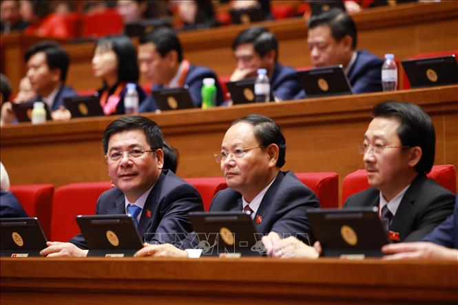 Đoàn đại biểu Đảng bộ tỉnh Lai Châu tham dự phiên khai mạc Đại hội XIV của Đảng. Ảnh: TTXVN