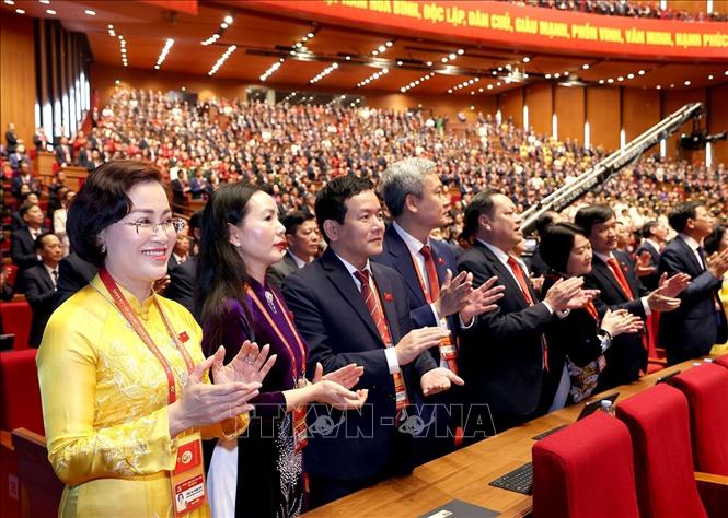 Đoàn đại biểu Đảng bộ tỉnh Hưng Yên dự phiên khai mạc Đại hội XIV của Đảng. Ảnh: TTXVN