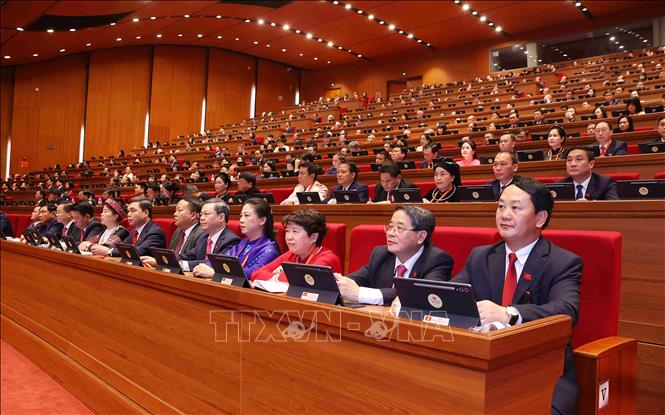 Đoàn đại biểu Đảng bộ tỉnh Tuyên Quang tham dự phiên khai mạc Đại hội XIV của Đảng. Ảnh: TTXVN