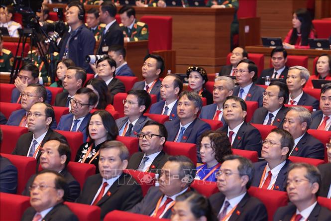 Đại biểu Đảng bộ thành phố Hà Nội dự phiên khai mạc Đại hội. Ảnh: TTXVN