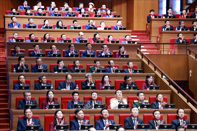 Đoàn đại biểu Đảng bộ tỉnh Cà Mau tham dự phiên khai mạc Đại hội XIV của Đảng. Ảnh: TTXVN