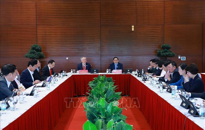 Ủy viên Bộ Chính trị, Thủ tướng Chính phủ Phạm Minh Chính phát biểu trong buổi thảo luận tại Đoàn. Ảnh: TTXVN