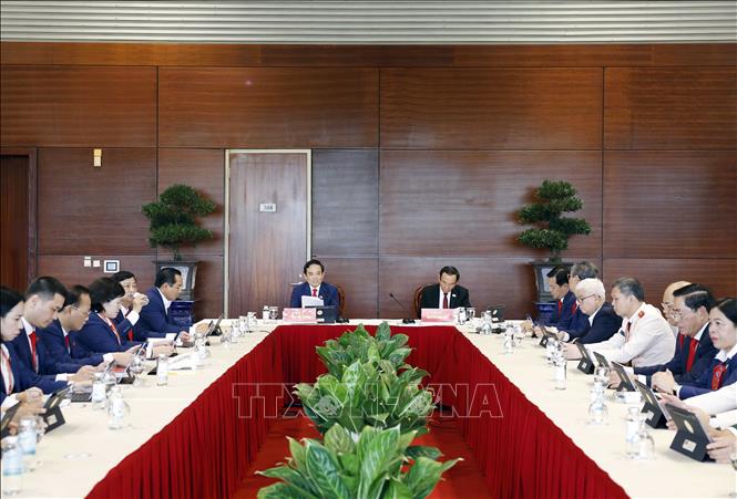 Đoàn đại biểu Đảng bộ Thành phố Hồ Chí Minh thảo luận các văn kiện Đại hội tại Đoàn. Ảnh: TTXVN