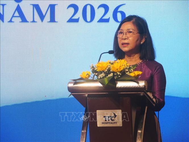 Bà Nguyễn Thị Kiều, Phó Chủ tịch Liên hiệp các Hội Khoa học và Kỹ thuật thành phố phát biểu tại Hội nghị. Ảnh: Ánh Tuyết - TTXVN