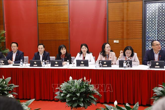 Đoàn đại biểu Đảng bộ Quốc hội thảo luận các văn kiện Đại hội tại Đoàn. Ảnh: TTXVN