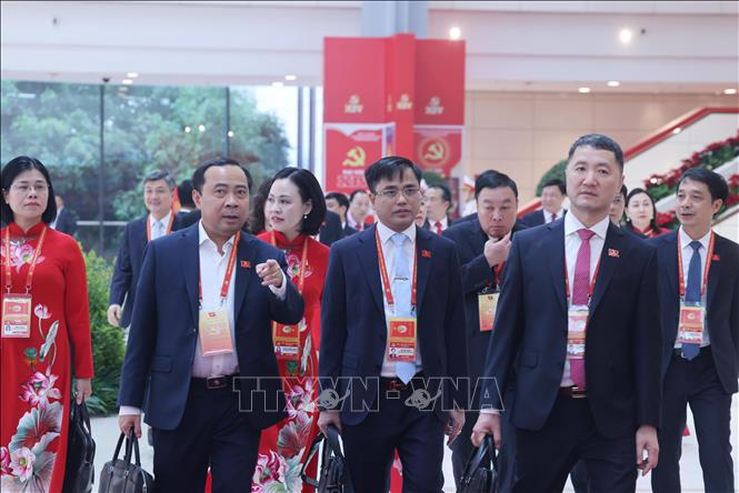 Đại biểu Đảng bộ tỉnh Ninh Bình đến thảo luận các văn kiện Đại hội. Ảnh: TTXVN